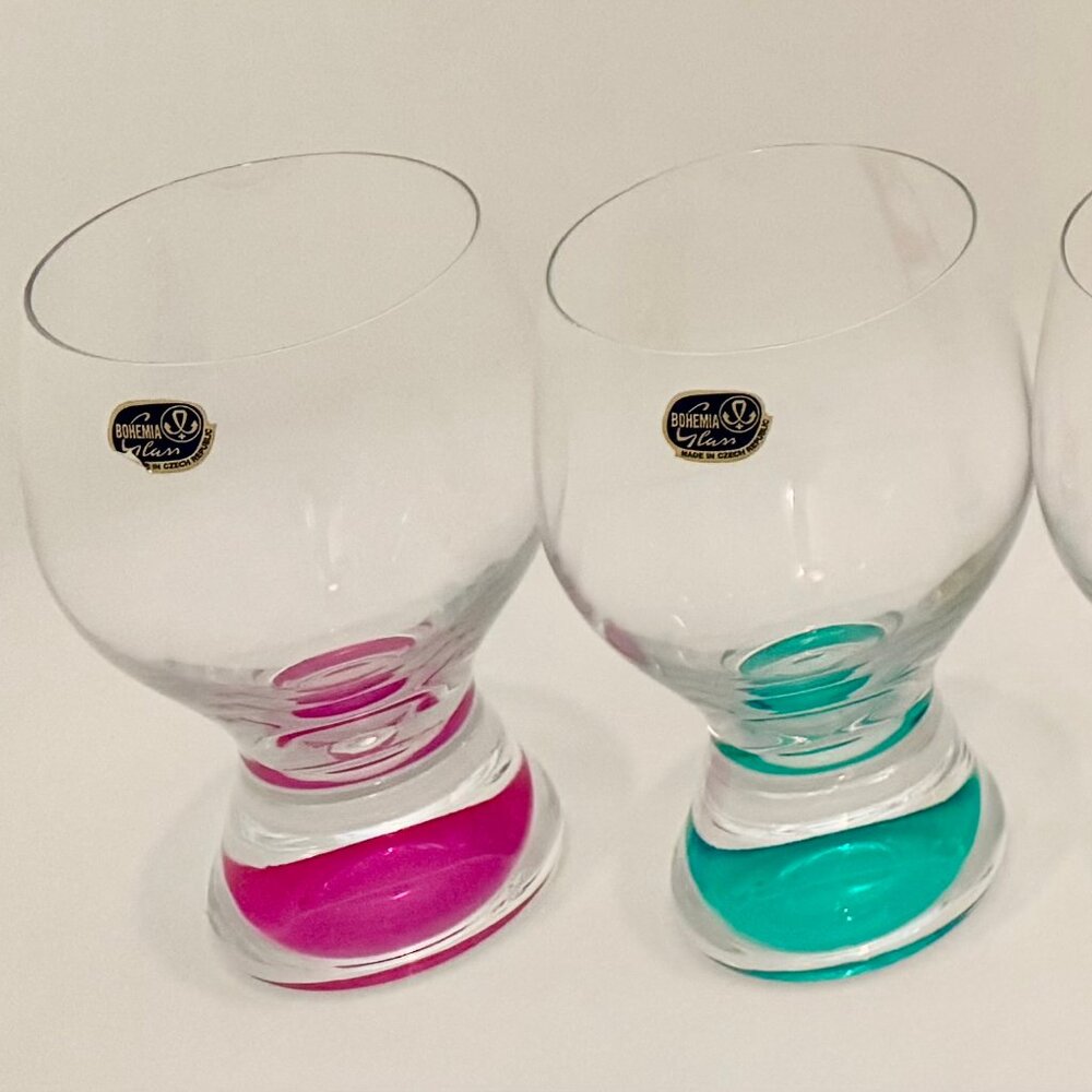 7 Pcs. Bohemia Czech Republic Tumblers Drinking Clear Glasses Color Raised Base